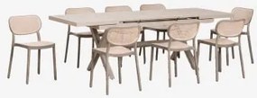 Rechthoekige Uitschuifbare Tafelset 180-240x90 Cm Van Aluminium Karena En 8 Stapelbare Tuinstoelen Van Polypropyleen Omara Moka Bruin - Sklum