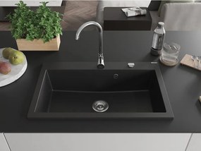 Mexen Elix granieten gootsteen 1-comparteer 800 x 500 mm, zwart, sifon chroom - 6527801005-77