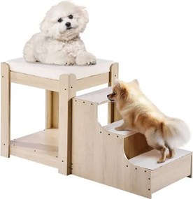 VEVOR Stapelbed voor huisdieren met trap, vensterbank voor honden/katten, bed met meerdere niveaus, hondenbed, loungebank met schuimkussen, hondenbedbank 120x50x65cm (beige)