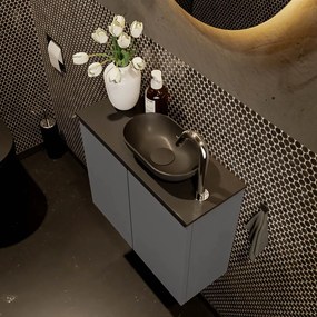 Mondiaz Fowy toiletmeubel 60cm dark grey met zwarte waskom rechts en kraangat