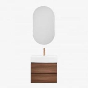 Badkamermeubelset Van Hout En Essenhoutfineer Met Geïntegreerde Wastafel Ona Donker Hout & Ovaal Met Opbergruimte Zwart 50x90 Cm - Sklum