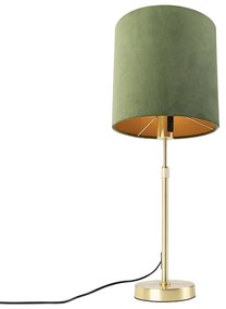 Stoffen Tafellamp goud/messing met velours kap groen 25 cm - Parte Landelijk / Rustiek E27 cilinder / rond rond Binnenverlichting Lamp