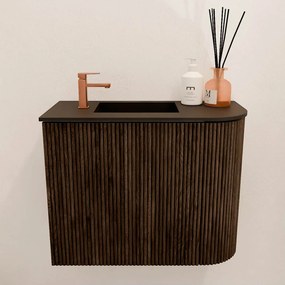 Mondiaz Joya 50cm toiletmeubel ronding rechts walnut met wastafel faye links 1 kraangat urban