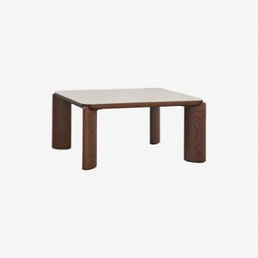 Vierkante Salontafel 80x80 Cm Van Gehard Glas En Mdf Nilea Tapioca Beige - Sklum