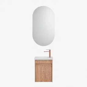 Narek Zwevend Houten Badkamermeubelset Met Geïntegreerde Wastafel Ash Brown & Ovaal Met Opbergruimte Zwart 50x90 Cm Oricsa - Sklum