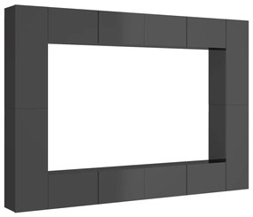 vidaXL 8-delige Tv-meubelset spaanplaat hoogglans grijs