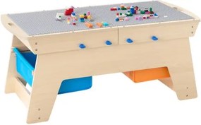 VEVOR Kindertafel 905 x 497 x 393 mm, Houten Activiteitentafel, Multifunctionele Speeltafel met 200 Bouwstenen en 3 Opbergbakken, Bouwstenentafel, Cadeau voor Kinderen vanaf 3 Jaar, Houtkleur