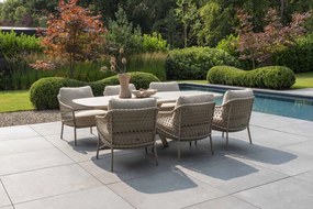 4 Seasons Outdoor Sardinia low dining set latte met Nevada tafel met keramisch blad 250 x 105 cm  Tuinset    beige weerbestendig