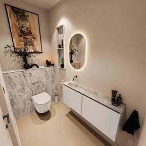 MONDIAZ TURE-DLUX 120cm toiletmeubel Linen. EDEN wastafel Glace positie links. Zonder kraangat. TUREDX120LINL0GLA