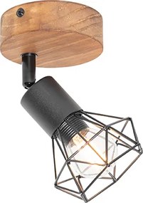 Industriële spot zwart met hout draai- en kantelbaar - Mosh