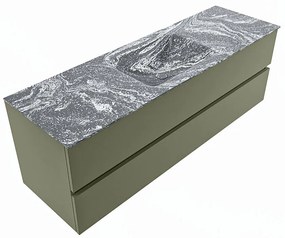 Mondiaz Vica DLux badmeubel 150cm army 2 lades met wastafel lava midden zonder kraangat