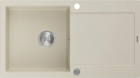Mexen Leo granieten spoelbak 1-kompartment met afdruiprek 900 x 500 mm, beige, sifon chroom - 6501901010-69