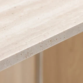 Travertijn tafel in massief eik, bleached, Mindo