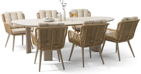Tuinset 6 personen 240 cm Aluminium/wicker Taupe Coco Custa/Weave