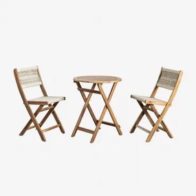 Set Van Ronde Tafel (ø60 Cm) En 2 Opvouwbare Tuinstoelen In Acaciahout Delawer Classic Beige – Crème - Sklum