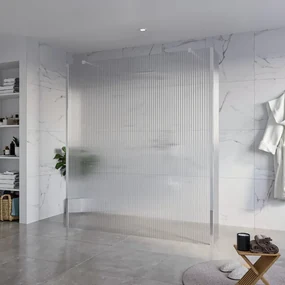 Fortifura Galeria Vrijstaande Inloopdouche - 180x200cm - Helder geribbeld - antikalk - 8mm veiligheidsglas - 2 zijwanden 30cm - wandsteunen en hoekprofielen - Chroom SW927766 2x/SW797957/SW797945 2x/SW358024 2x