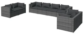 vidaXL 8-delige Loungeset met kussens poly rattan grijs