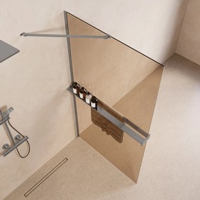 Saniclear Oblique inloopdouche 90cm met handdoekhouder en bronsglas chroom