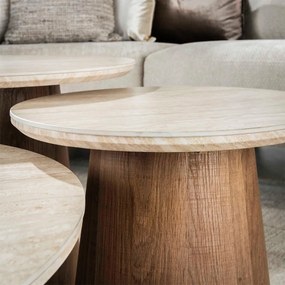 Ronde Salontafelset Hout En Travertin