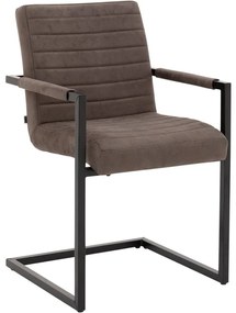 Goossens Basic Eetkamerstoel Otia grijs microvezel met armleuning, urban industrieel