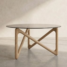 Dutchbone Naia Ronde Salontafel Naturel Hout En Glas - 80 X 80cm.