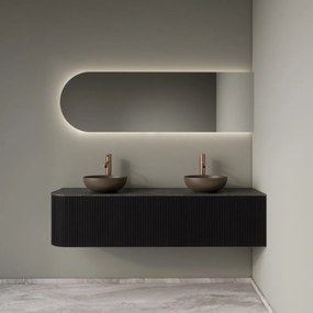 Gliss Design Alluro badmeubel ribbelfront met ronding links 160cm black en zwart leisteen toppaneel