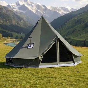 VEVOR Canvas Bell Tent, 3m Yurt, 4 Seizoenen, met schoorsteenopening, slaapruimte voor maximaal 3 personen, met uitneembare vloer (ritssluiting), ideaal voor gezinskamperen en buitenactiviteiten, groen