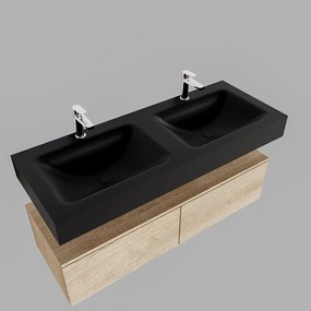 Zaro ALAN vrijhangende wastafel 120cm met wasbak dubbel en onderkast in kleur washed oak 2 lade(s)