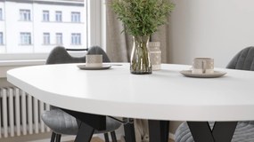 Mazzoni ALMO Wit mat / zwarte poten - OVALE UITSCHUIFTAFEL 120-220 cm VOOR 10-12 PERSONEN