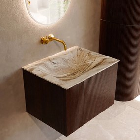 Mondiaz Kurve-dlux 60cm badmeubel ruby met 1 lade en wastafel cloud midden zonder kraangat glace
