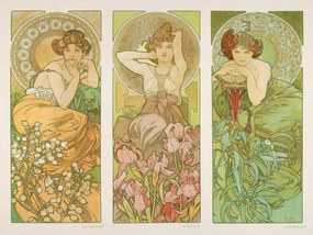 Kunstdruk Topaz, Amethyst & Emerald (Three Beautiful Art Nouveau Ladies) - Alphonse / Alfons Mucha, (40 x 30 cm)