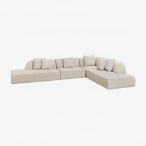 Modulaire Hoekbank Van 4 Delen Met Dubbele Gestoffeerde Chaise Longue Cardea Chenille Crèmebeige - Sklum