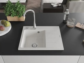 Mexen Ben granit gootsteen 1-kompartiment met afdruiprek, links 600 x 500 mm, wit, sifon chroom - 6522605000-20