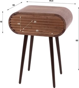 Ovaal Acaciahouten Nachtkastje Met Lade - 45x30x60cm.