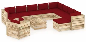 vidaXL 12-delige Loungeset met kussens groen geïmpregneerd hout