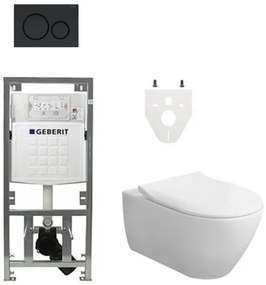 Villeroy & Boch Subway 2.0 DirectFlush CeramicPlus toiletset slimseat zitting met Geberit reservoir en bedieningsplaat mat zwart 0701131/GA26033/GA91964/SW420200