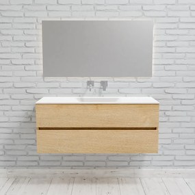 Zaro Valencia Solid Surface badmeubel 120cm licht eiken zonder kraangat spoelbak midden met 2 lades