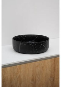 Riho Marmic Round Waskom 34.6x34.6x11.4cm Keramiek rond marmer mat zwart W031002M01