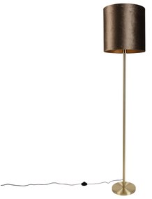 Vloerlamp messing met velours kap bruin 40cm - Simplo Klassiek / Antiek, Modern E27 rond Binnenverlichting Lamp