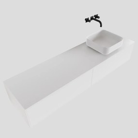 Zaro Lagom volledig naadloos solid surface onderkast met topblad 170cm mat wit met 2 lades Push tot open. Compleet met solid surface opzetkom met 0 kraangat(en)