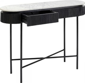 Kare Design Glenn Ovale Sidetable Zwart Met Wit Marmer - 100 X 32cm.