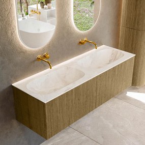 Mondiaz Kurve-dlux 140cm badmeubel dusk met 2 lades en wastafel stor small dubbel zonder kraangat frappe