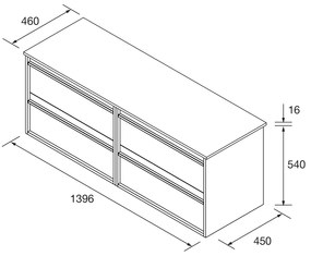 Muebles Resh badmeubel 140cm met 4 lades en toppaneel wit mat