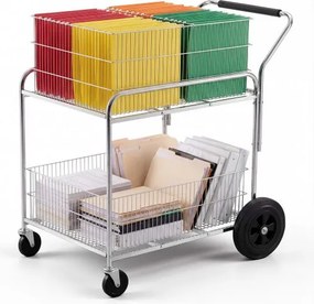 VEVOR Verrijdbare archiefwagen, 2 lagen, mobiele postwagen met vergrendelbare wielen, voor kantoorarchieven, robuuste archieforganizer, draagvermogen 120 kg, afmetingen: 95,4 x 56,9 x 96,5 cm