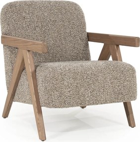 Fauteuil Met Houten Armleuning Taupe