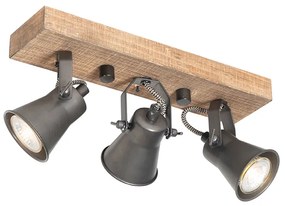 Landelijke spot zwart met hout 3-lichts verstelbaar - Jelle