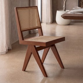 Walnoot Stoel Met Rotan Webbing