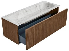 Mondiaz Kurve-dlux 120cm badmeubel walnut met 1 lade en wastafel big large midden 1 kraangat glace