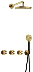 Hotbath Cobber IBSW70 Regendoucheset inbouw - 38.5cm wandarm - 20cm ronde hoofddouche - 3 standen handdouche - Geborsteld messing PVD IBSW70BBP1