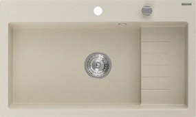 Mexen Omar granit wastafel 1-komorige 800 x 480 mm, beige, chroom sifon - 6520801005-69